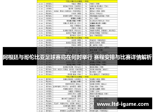 阿根廷与哥伦比亚足球赛将在何时举行 赛程安排与比赛详情解析